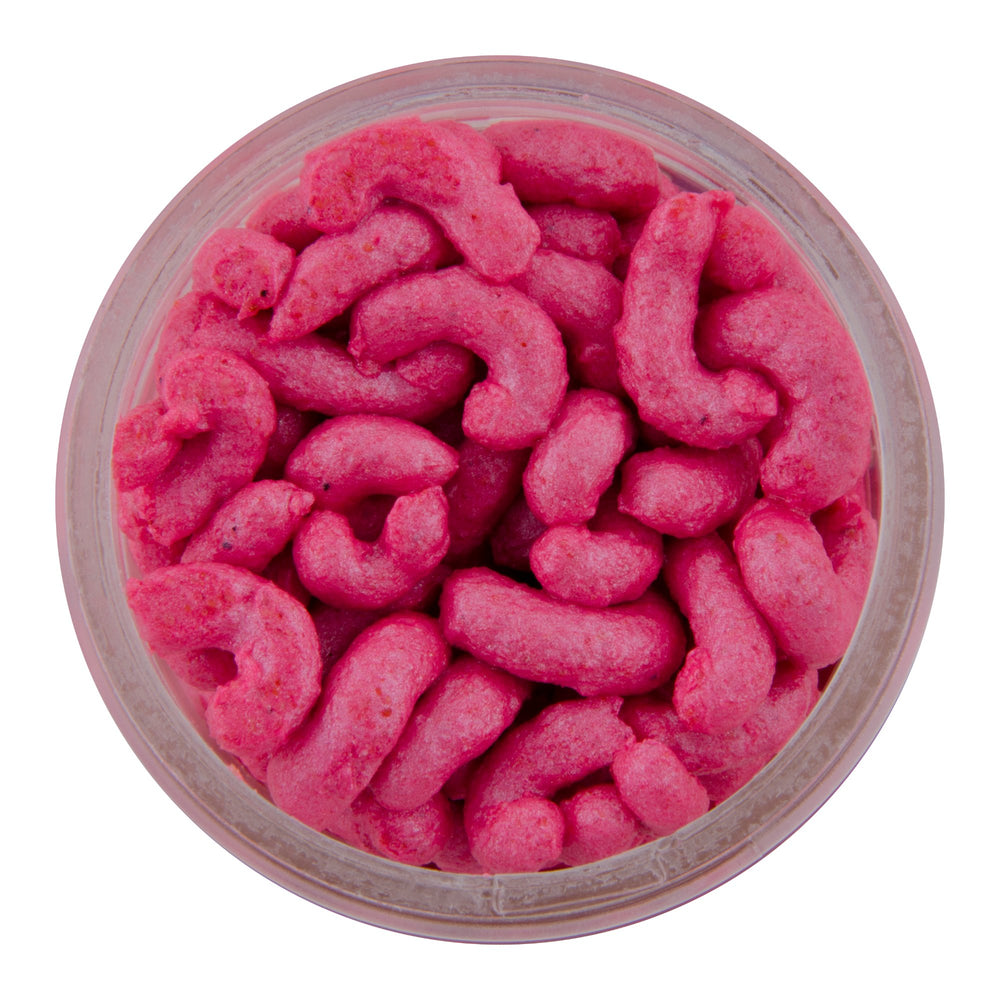 Berkley Gulp! Maggot Pink lure highlighting pink color and scent dispersion for freshwater fishing.