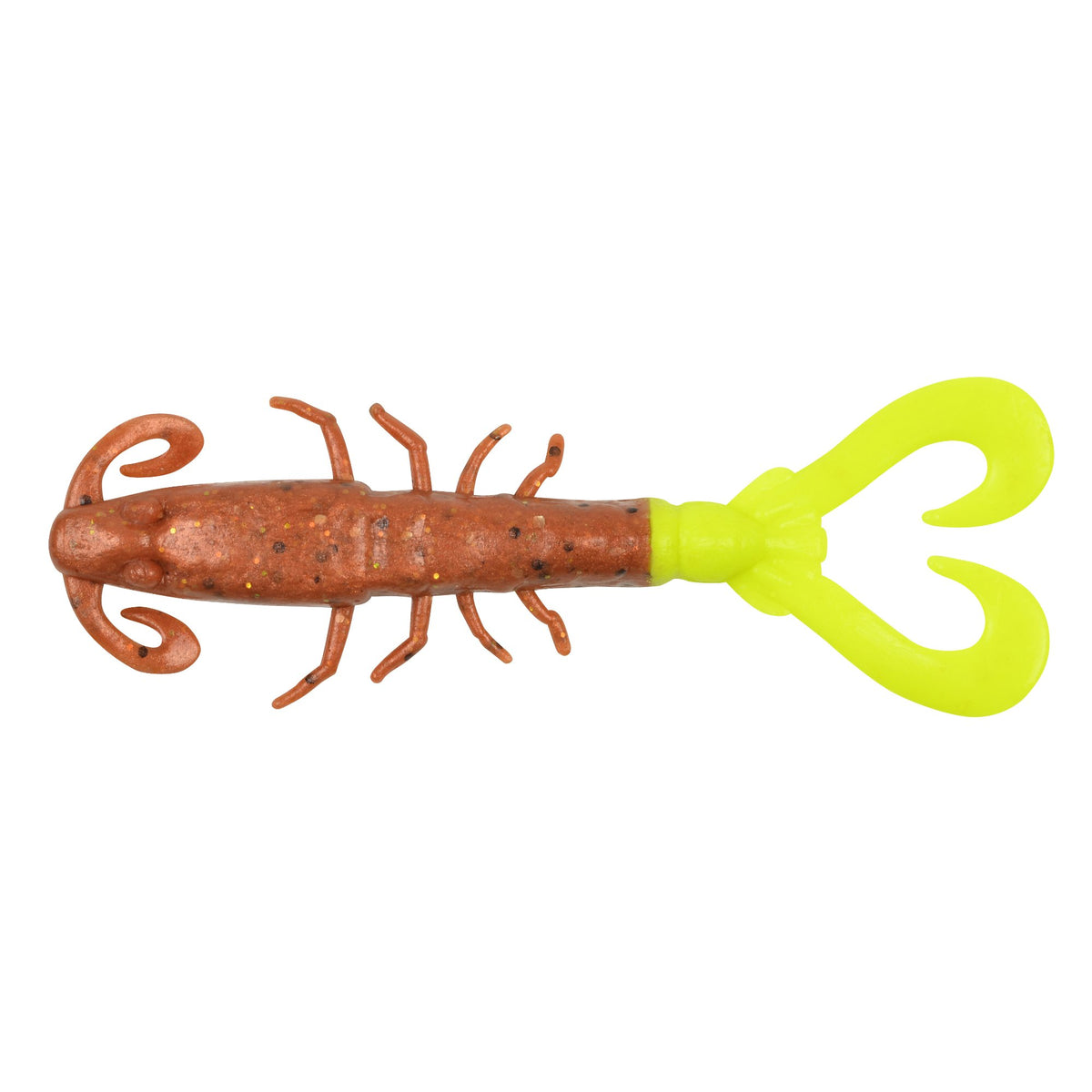 Berkley Gulp! Mantis Shrimp lure in New Penny/Chartreuse attracts more fish with strong scent dispersion