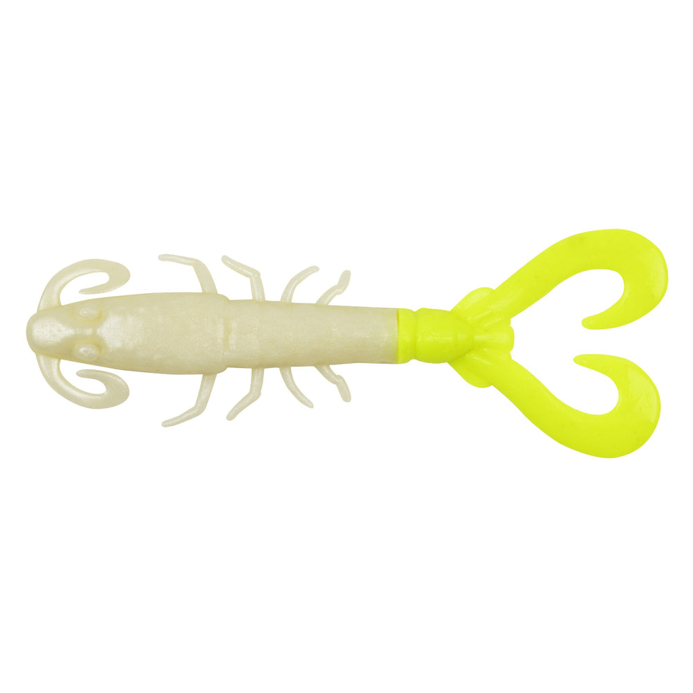 Berkley Gulp! Mantis Shrimp lure in Pearl White/Chartreuse attracts more bites with extreme scent dispersion