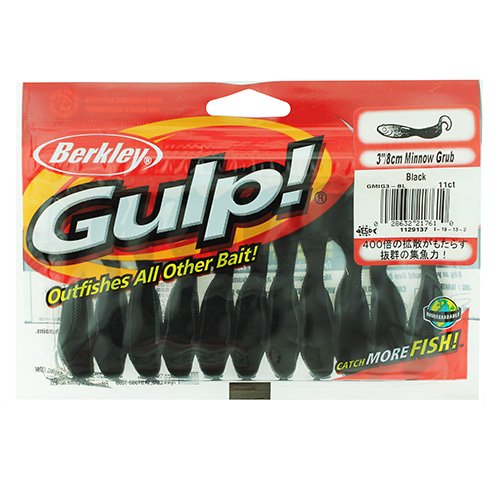 Berkley Gulp Minnow Grub black quivering tail boosts action for bass and walleye
