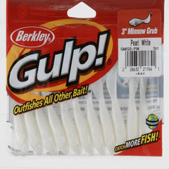 Berkley Gulp Minnow Grub in pearl white lure with lifelike color for bass attraction
