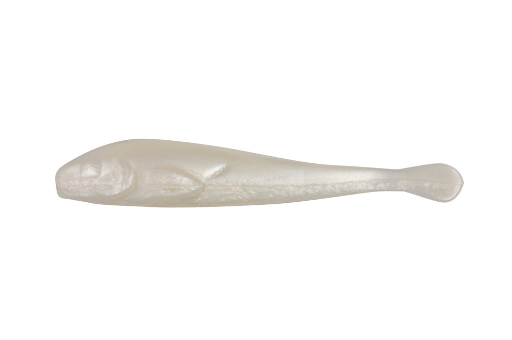 Berkley Gulp! Mud Minnow Pearl White 4in, highly scented attractor for wider strikes.