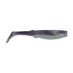 Berkley Gulp! Paddleshads Purple Shiner 5in front view shows lifelike profile for bass