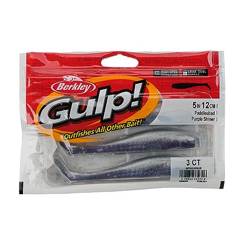Berkley Gulp! Paddleshads Purple Shiner 5in side view highlights realistic action