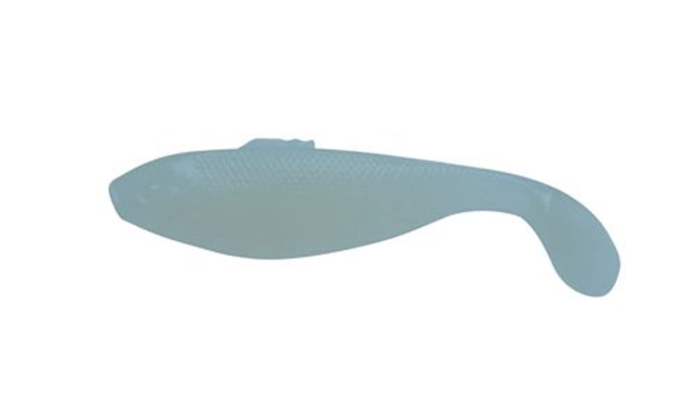 Berkley Gulp Pogy Pearl White 3in front view with vibrating tail for enticing strikes.