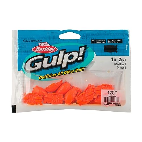 Packaging shot of Berkley Gulp Saltwater Surf Bytes Sand Fleas demonstrates color options.