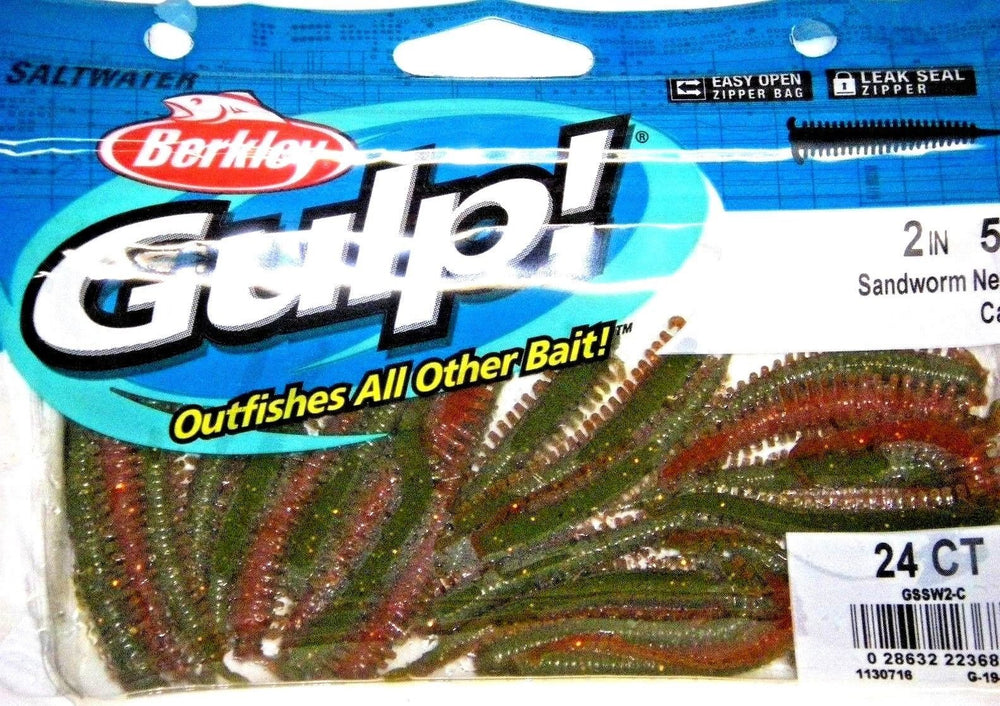Front view of Berkley Gulp! Sandworm Camouflage 2in lure (GSSW2-C)