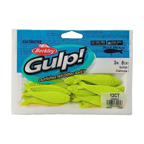 Berkley Gulp Surf Bytes Chartreuse 3-Inch baitfish soft bait - packaged display