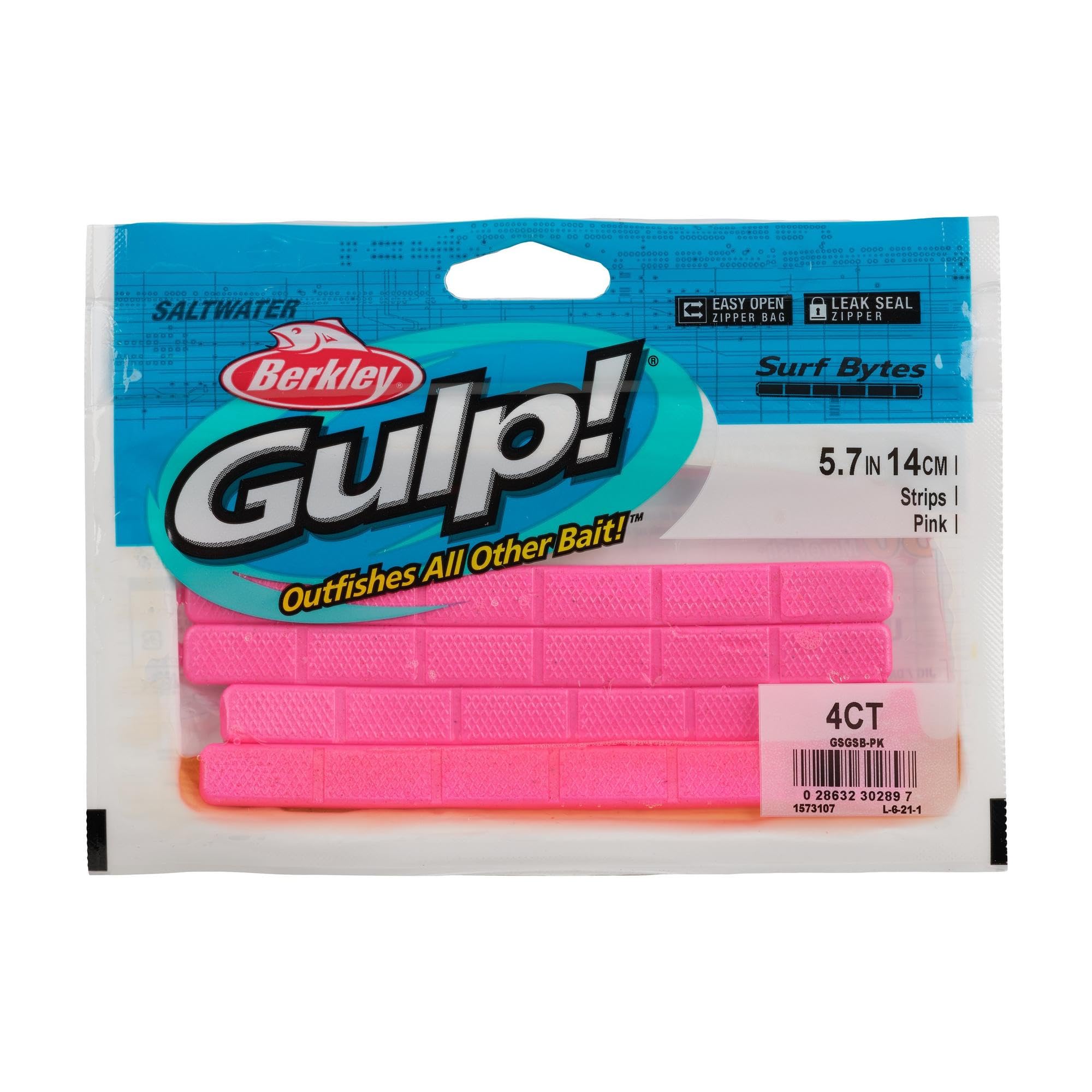 Berkley Gulp Surf Bytes Pink strip shown in a surf fishing setup