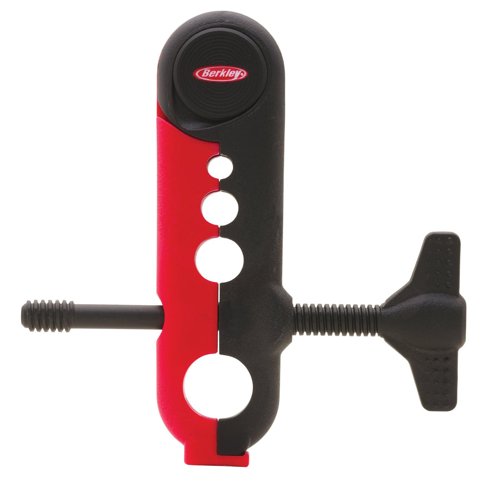 Berkley Mini Line Spooler Black demonstrates compact, adjustable line spooling on a rod