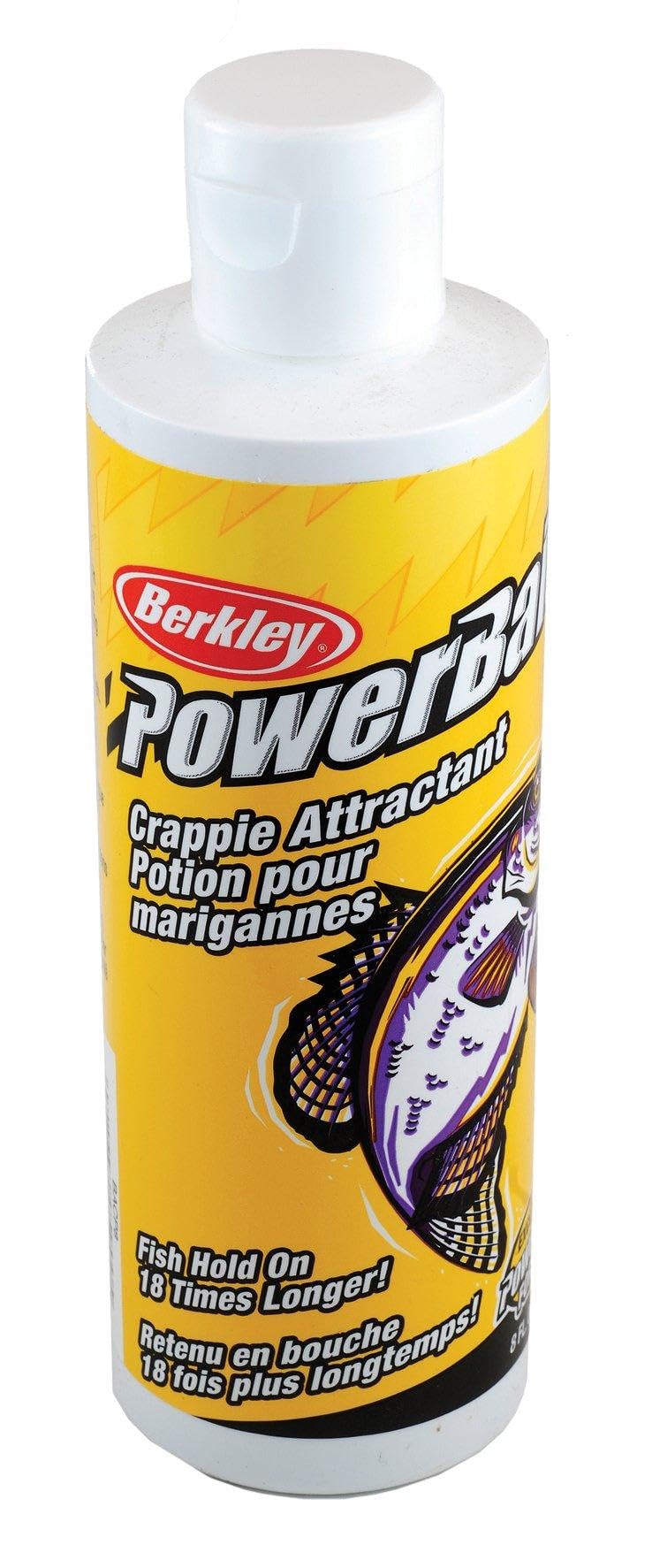 Berkley PowerBait attractant crappie 8oz bottle enhances scent to encourage bites.