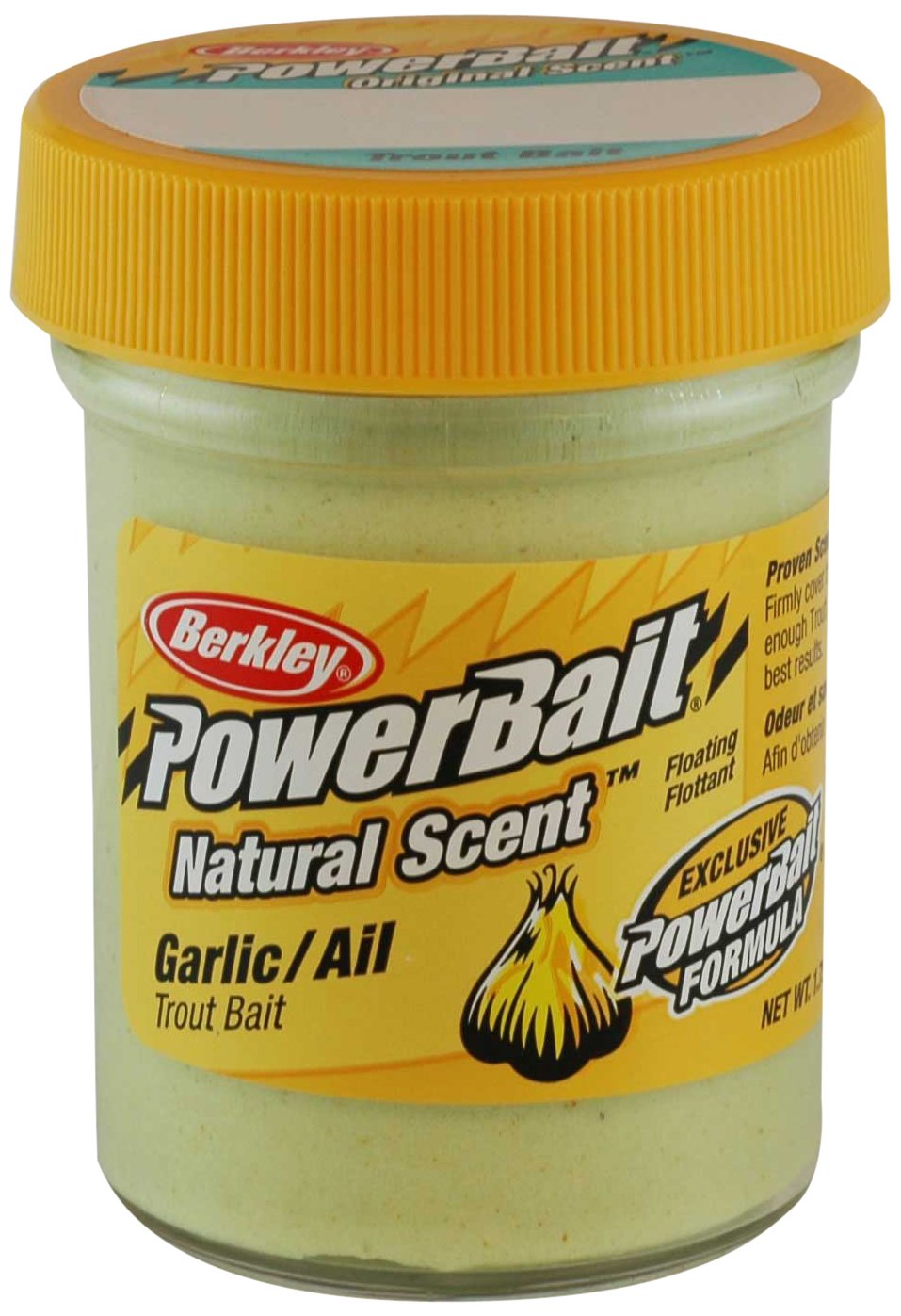 Berkley PowerBait garlic trout bait jar drawing bites with natural scent for better hookups