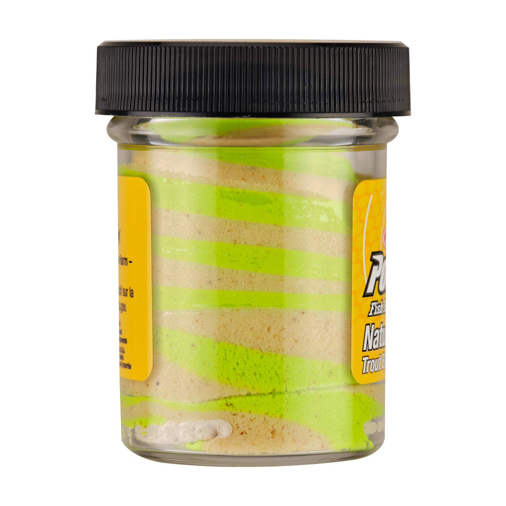 Berkley PowerBait Tequila Lime dough jar with Tequila Worm color option shown for varied presenting.