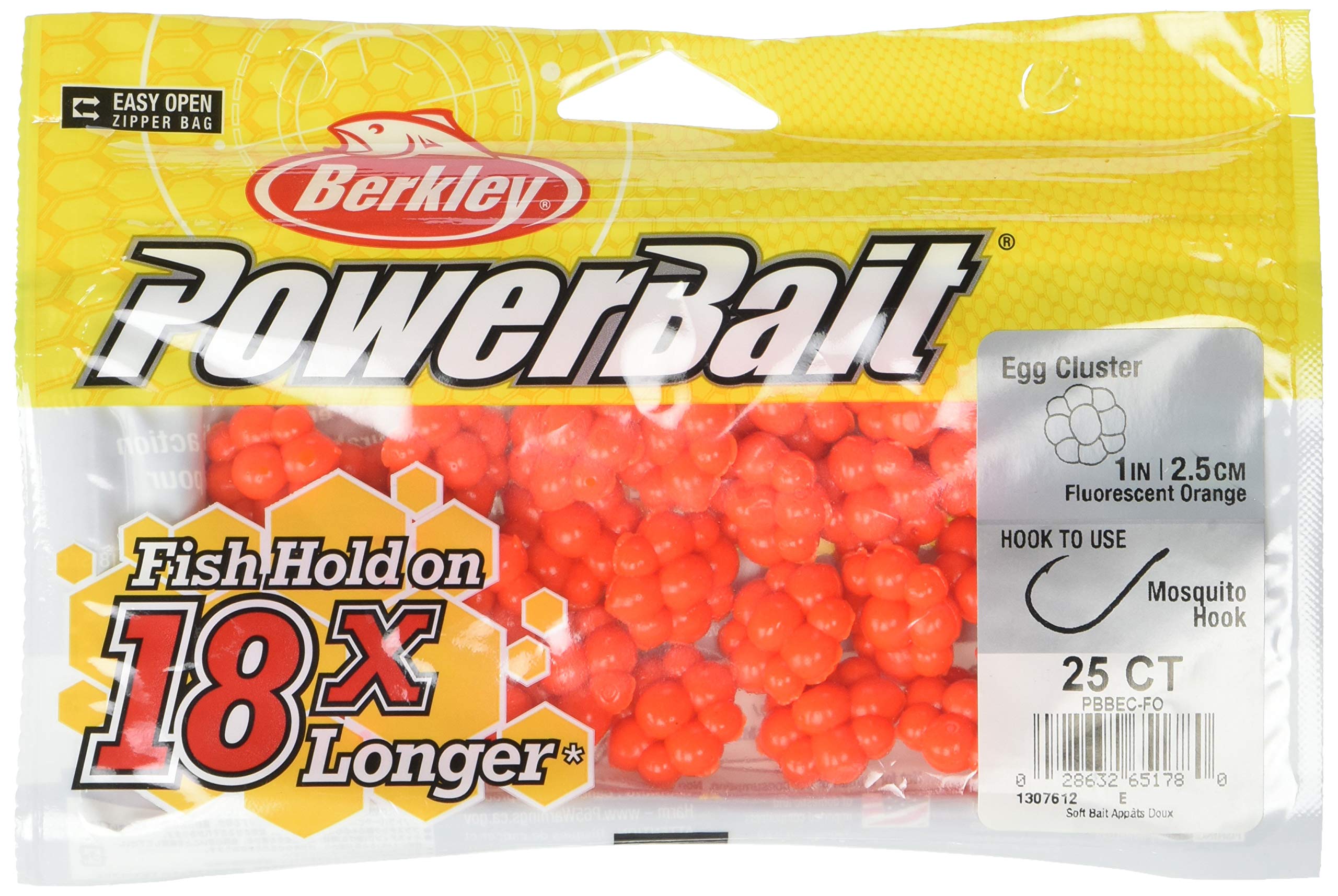 Berkley PowerBait Egg Clusters in fluorescent orange attract trout with irresistible scent.