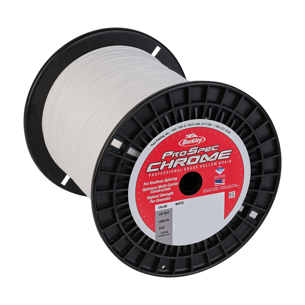 Berkley ProSpec 100lb white hollow braid for saltwater visibility.