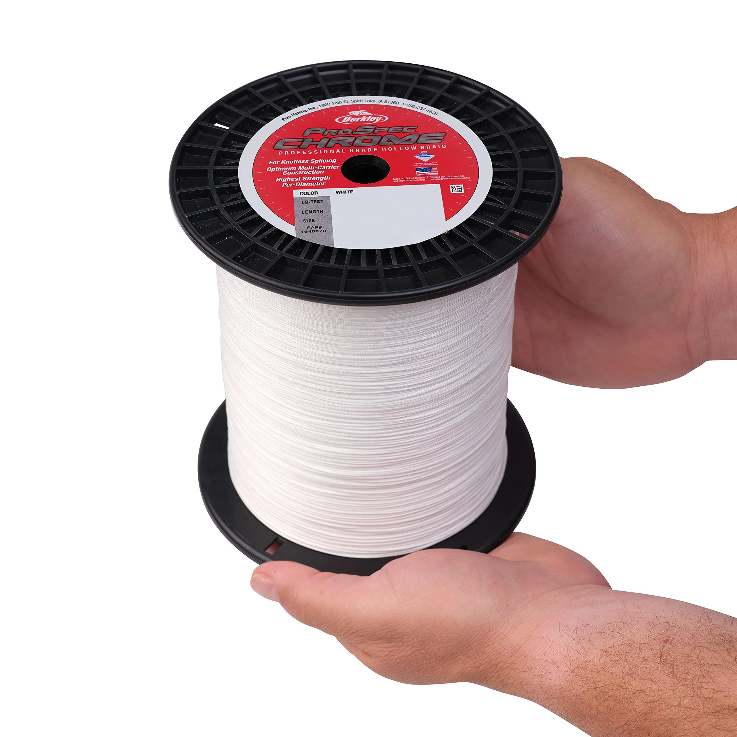 Berkley ProSpec hollow braid 100lb white wind-on leader setup.