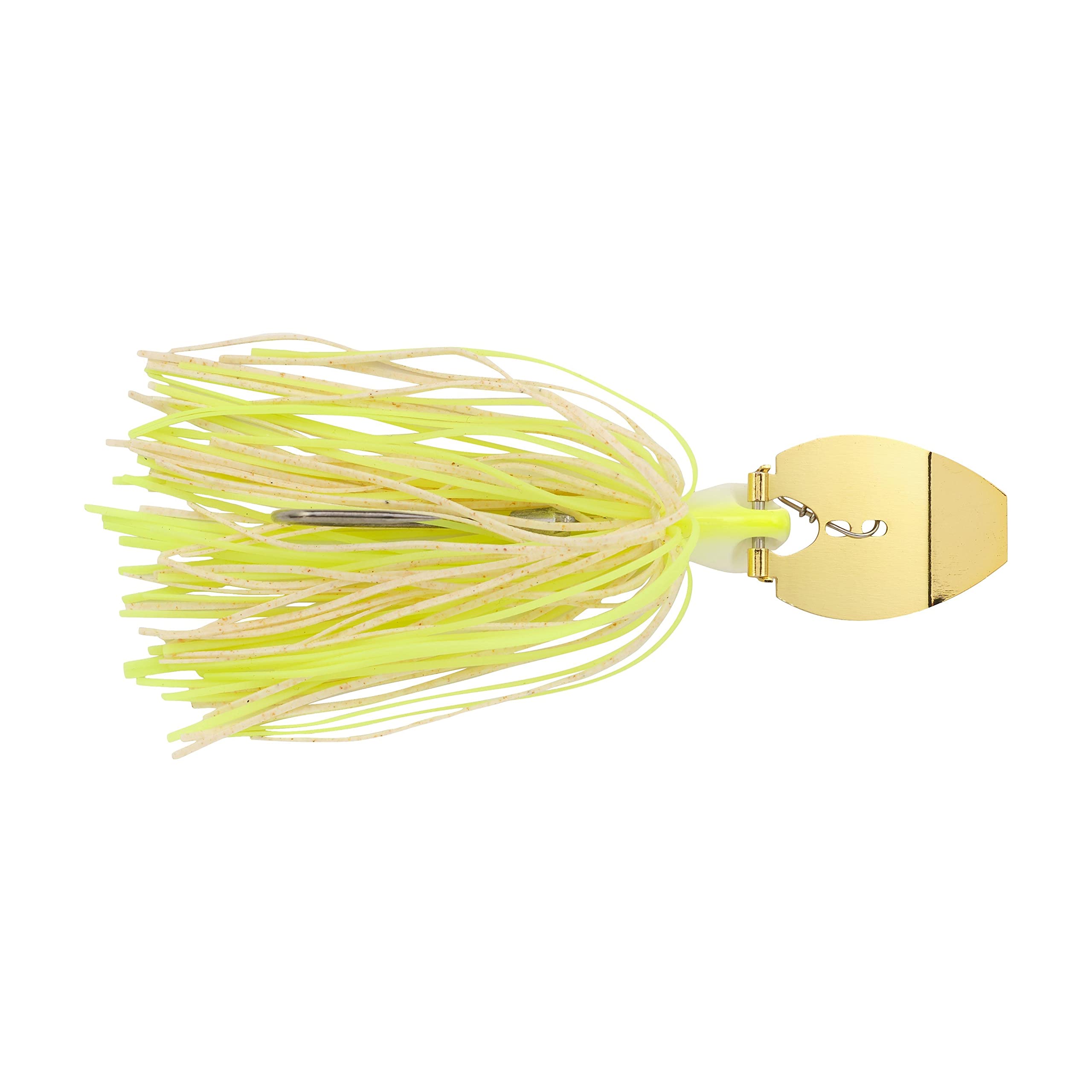 Berkley SlobberKnocker jig white chartreuse side profile highlights rugged through head blade.