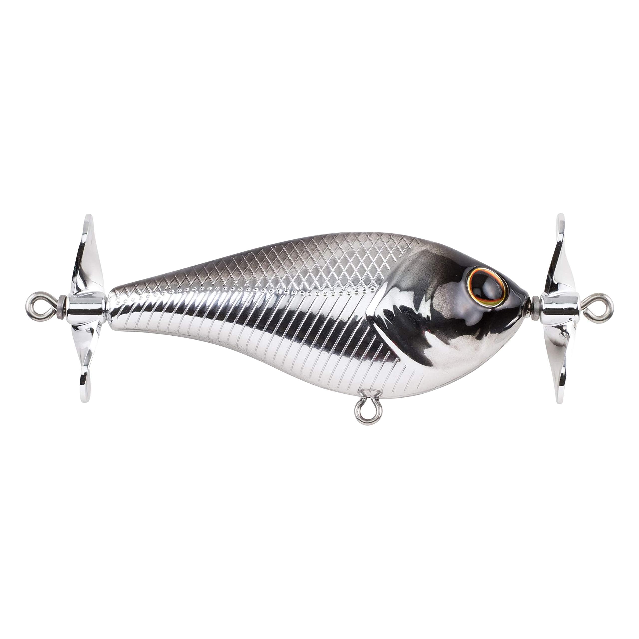 Berkley Spin Bomb topwater lure Black Chrome 60mm, showing surface spray action for bass.