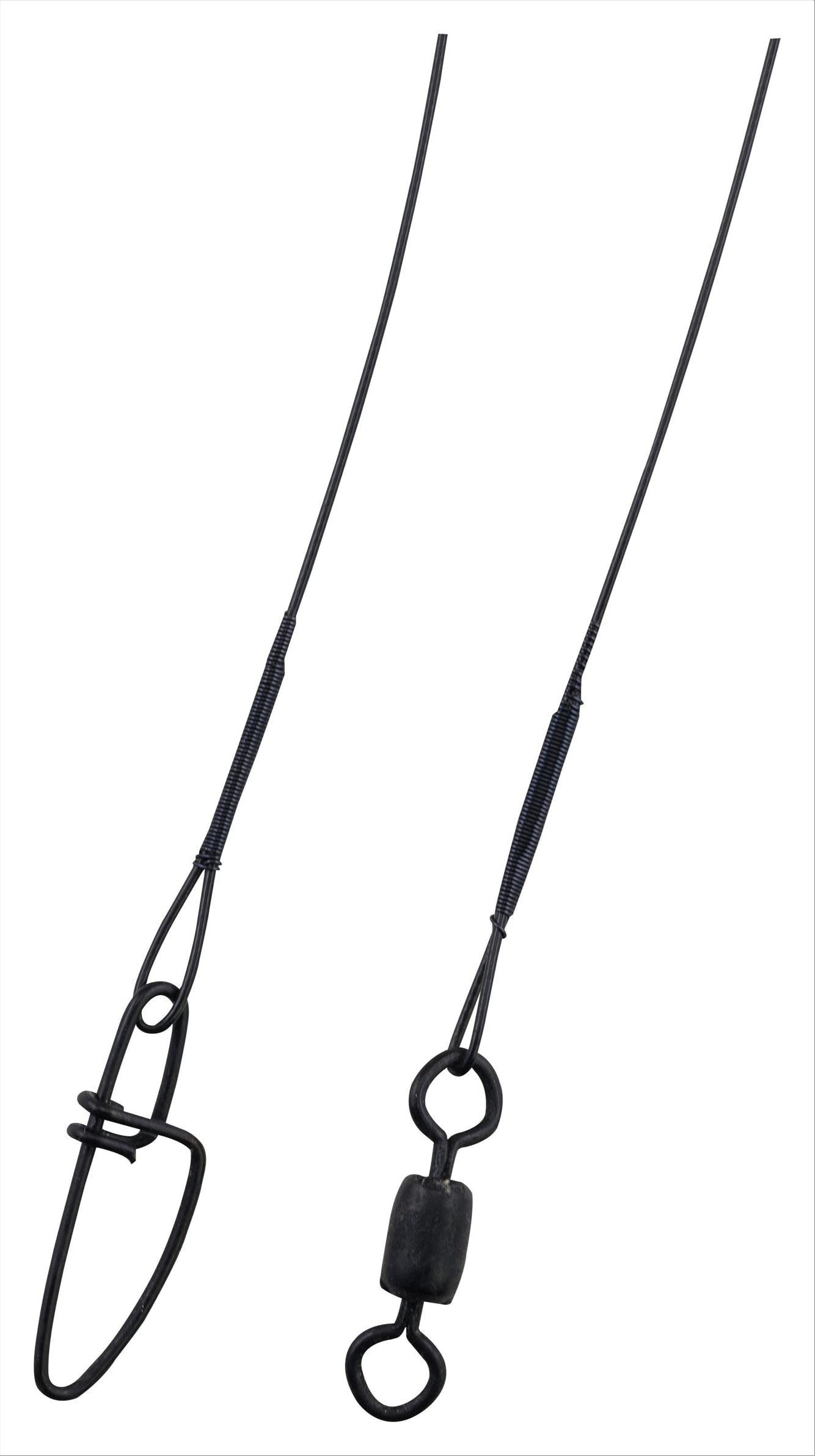 Berkley Steelon black 9in wire-wound leader for abrasion resistance and bite-off protection.