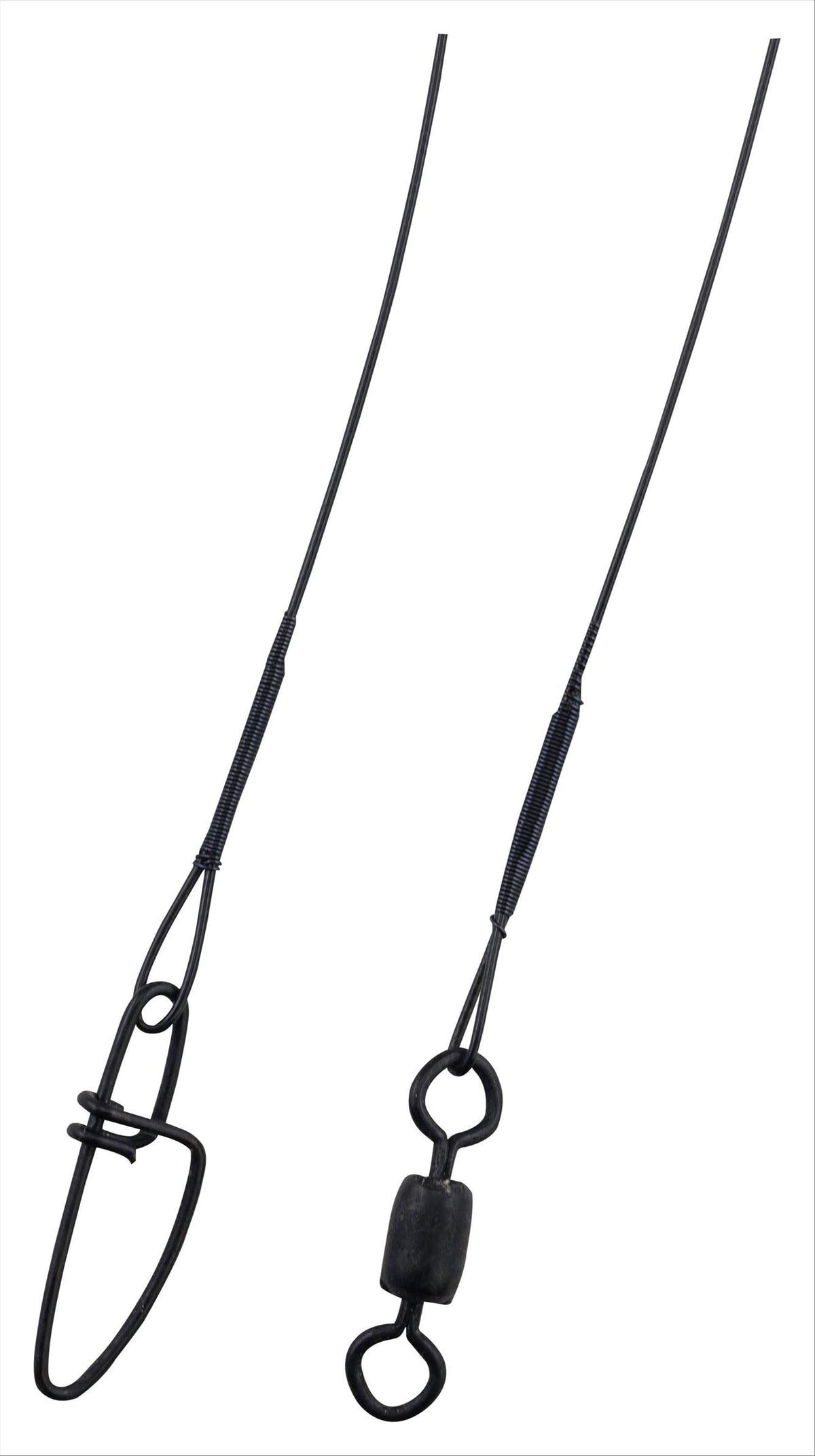 Berkley Steelon black 9in wire-wound leader for abrasion resistance and bite-off protection.