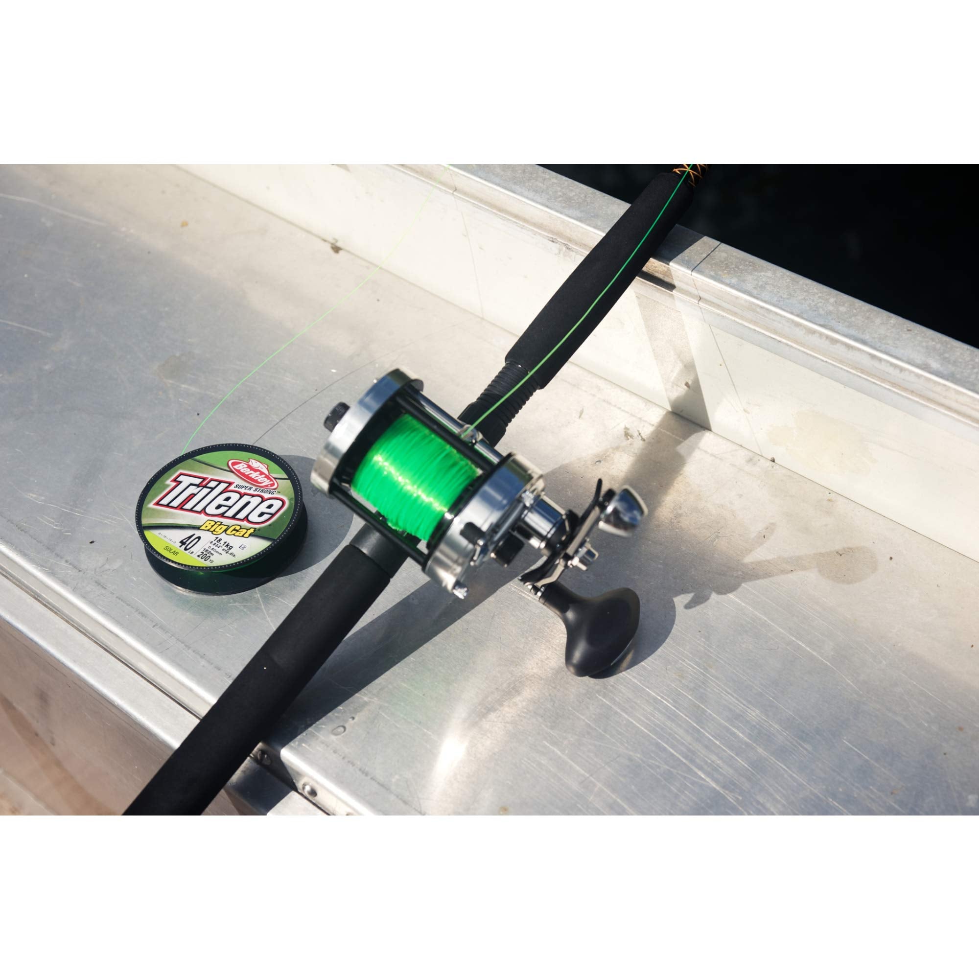 Close-up of Berkley Trilene Big Cat Solar line on a spool, 220 yd, 30 lb