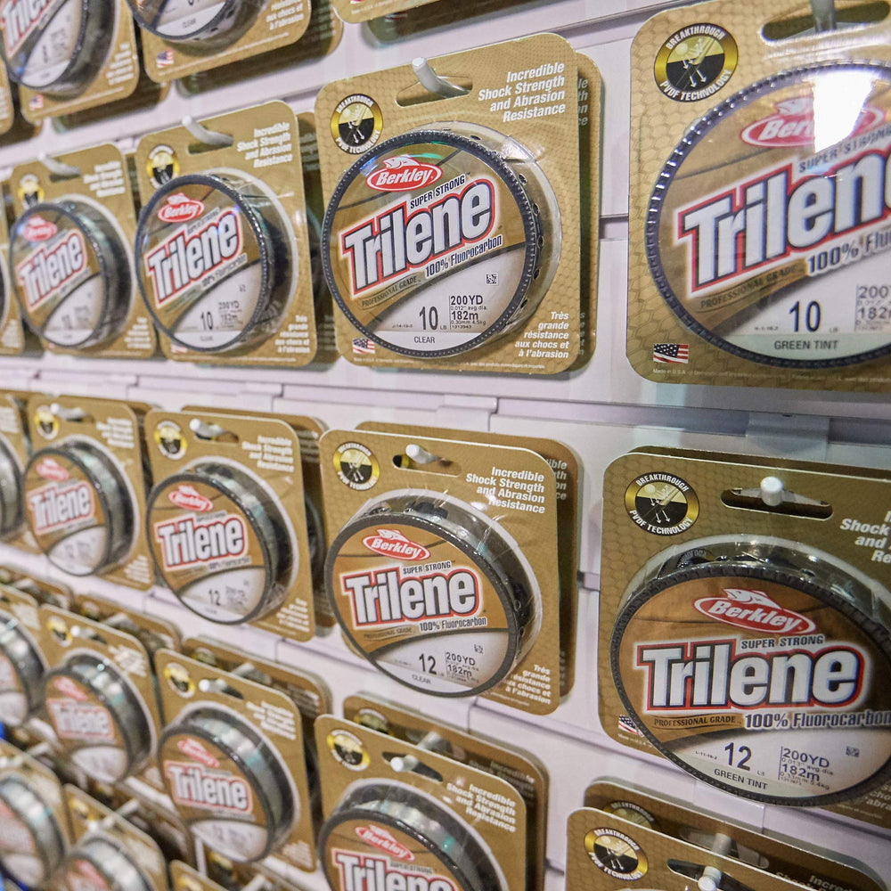 Berkley Trilene Fluorocarbon 200yd clear line on spool for near-invisible presentations.