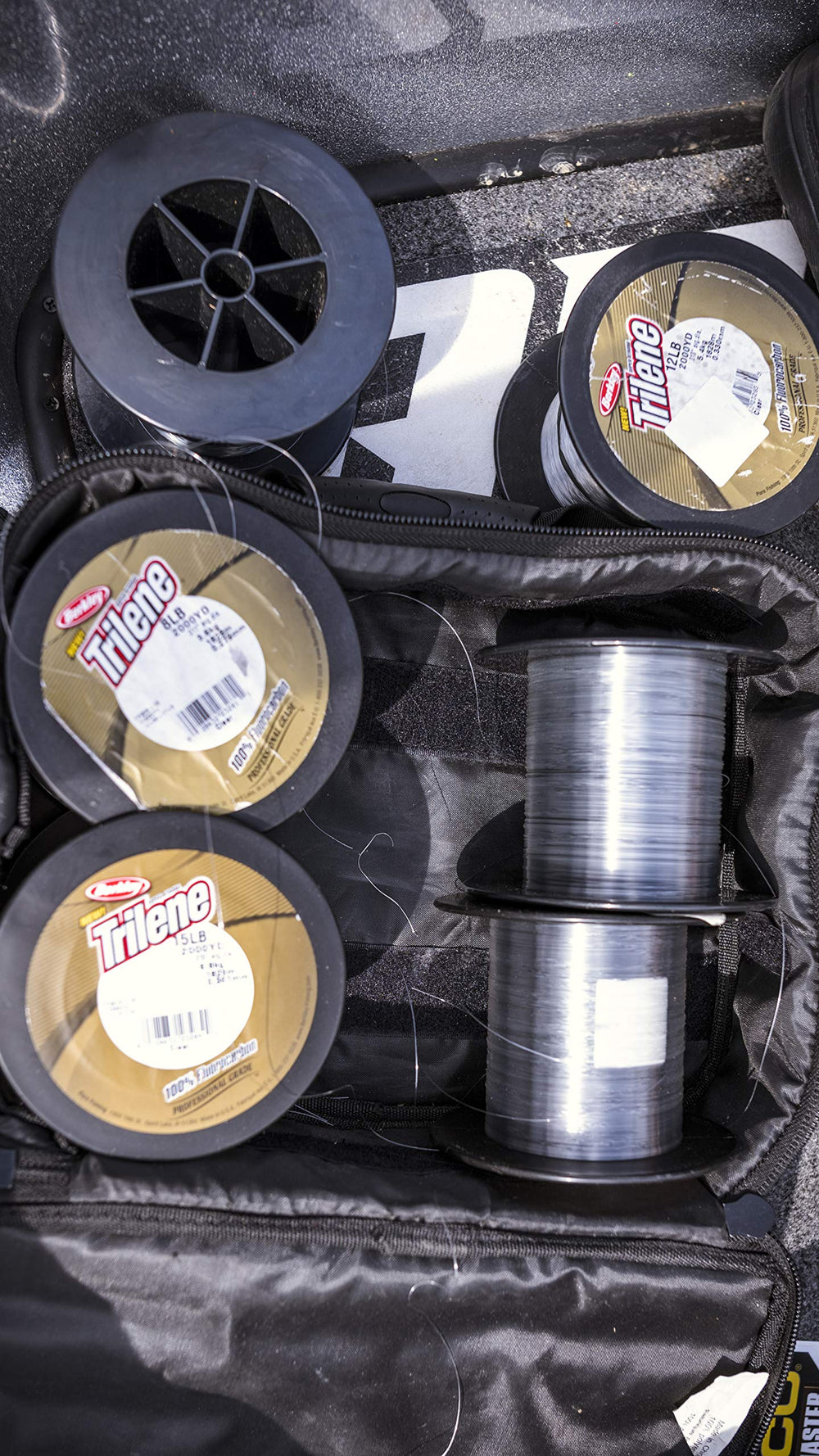 Close-up of 0.013in fluorocarbon line diameter for strong, slender profile.