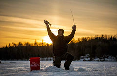 Ice shelter angling scene showcasing Berkley Trilene Micro Ice being used.