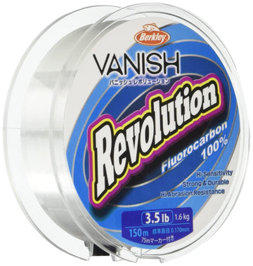 Berkley Vanish Revolution 150m fluorocarbon line product shot shows clear visibility.