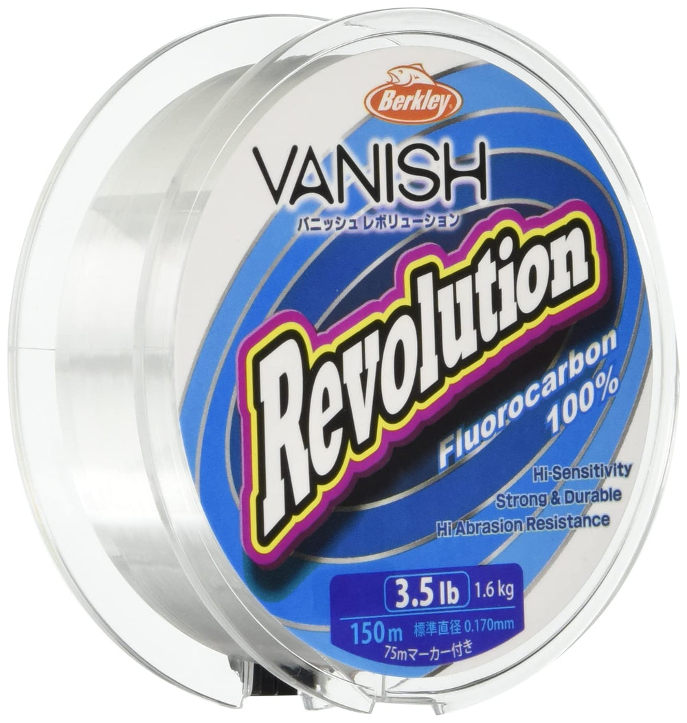 Berkley Vanish Revolution 150m fluorocarbon line product shot shows clear visibility.