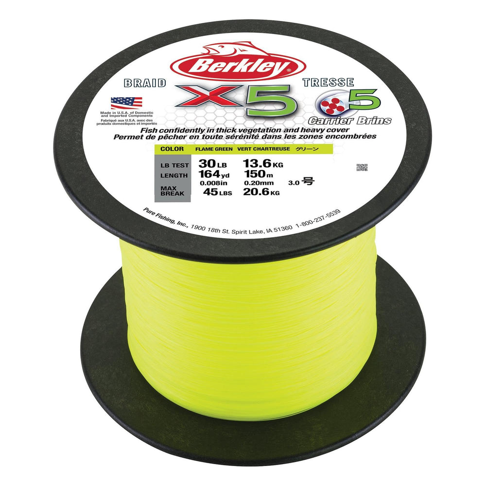 40 lb break strength Berkley x5 Braid with slim diameter.