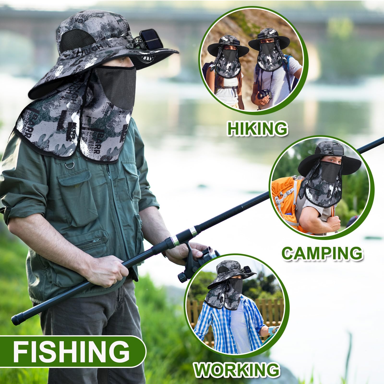 Outdoor usage: UV protection UPF 50+ for hiking, fishing, cycling