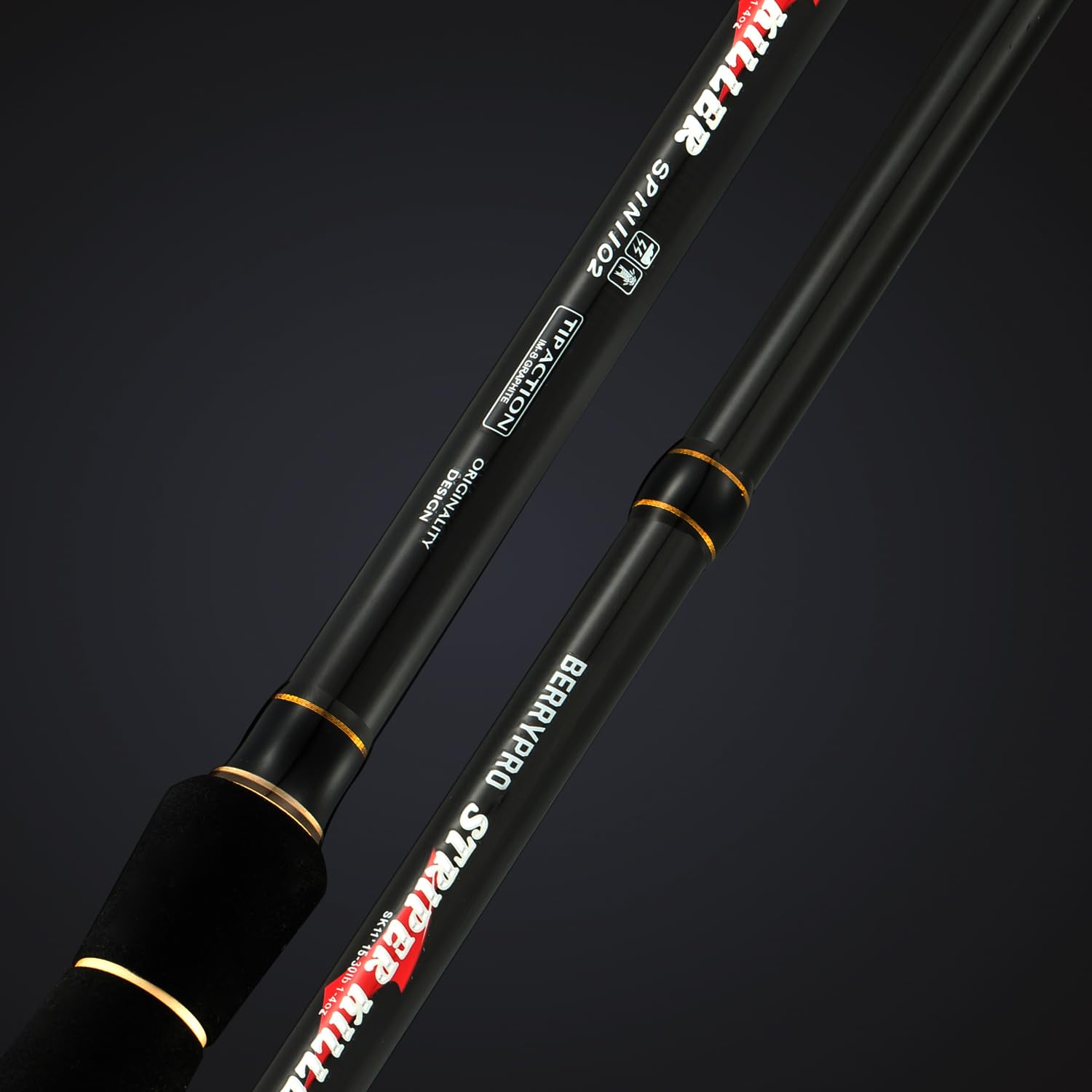 Berrypro Striper Killer Rod stainless guides with ceramic rings for smoother lines.