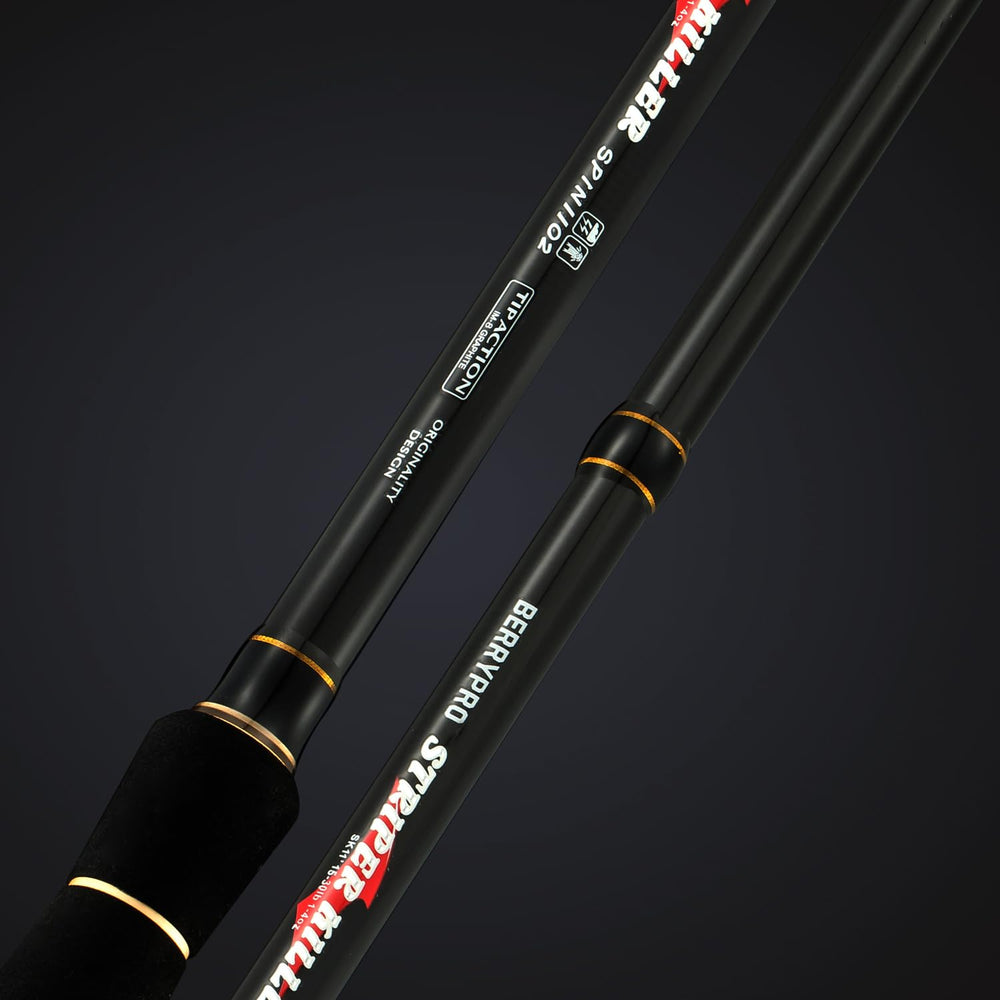 Berrypro Striper Killer Rod stainless guides with ceramic rings for smoother lines.