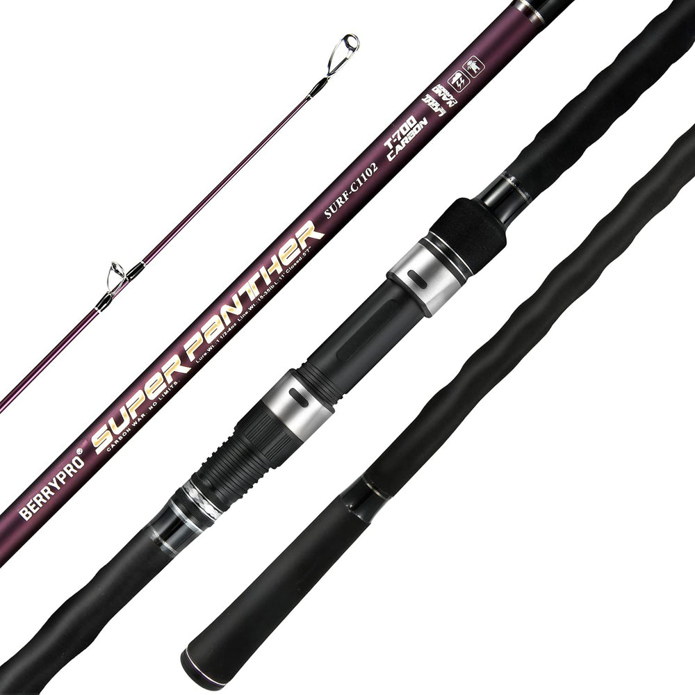 Berrypro Surf Spinning Rod with carbon-fiber blanks for enhanced sensitivity.