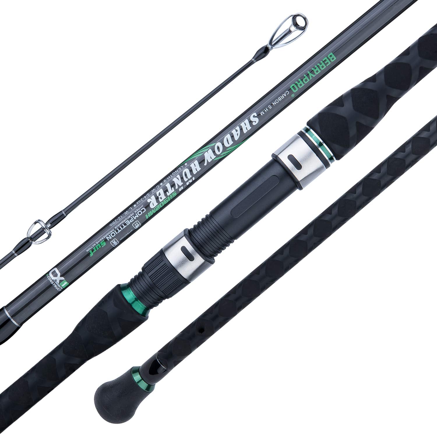 BERRYPRO surf spinning rod front view highlighting IM8 carbon blank sensitivity