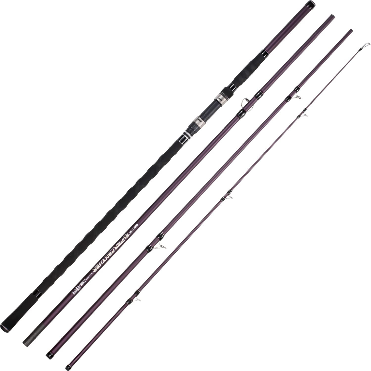 Berrypro Surf Spinning Rod package shows travel-friendly four-piece design for easy transport.