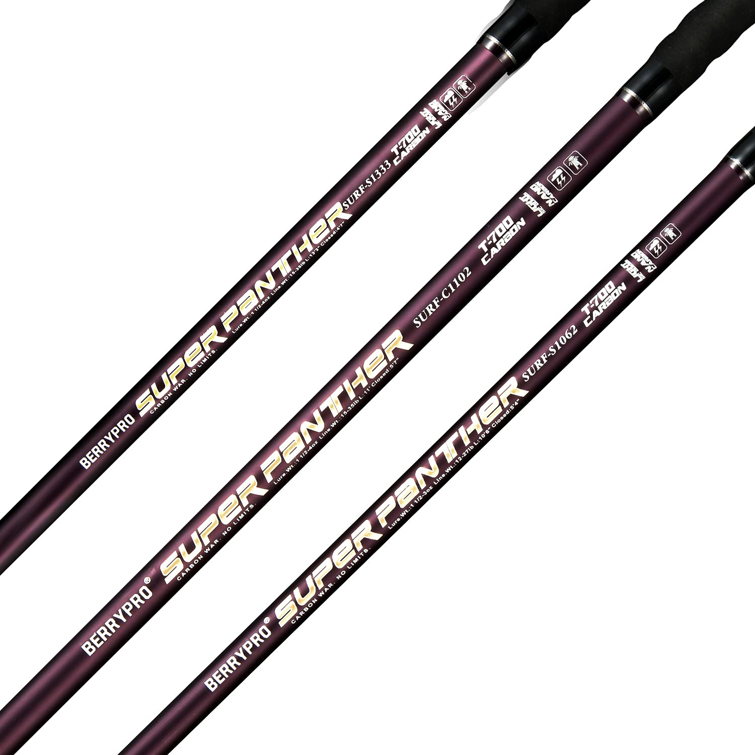 Berrypro Surf Spinning Rod textured carbon fiber surface adds durability and grip