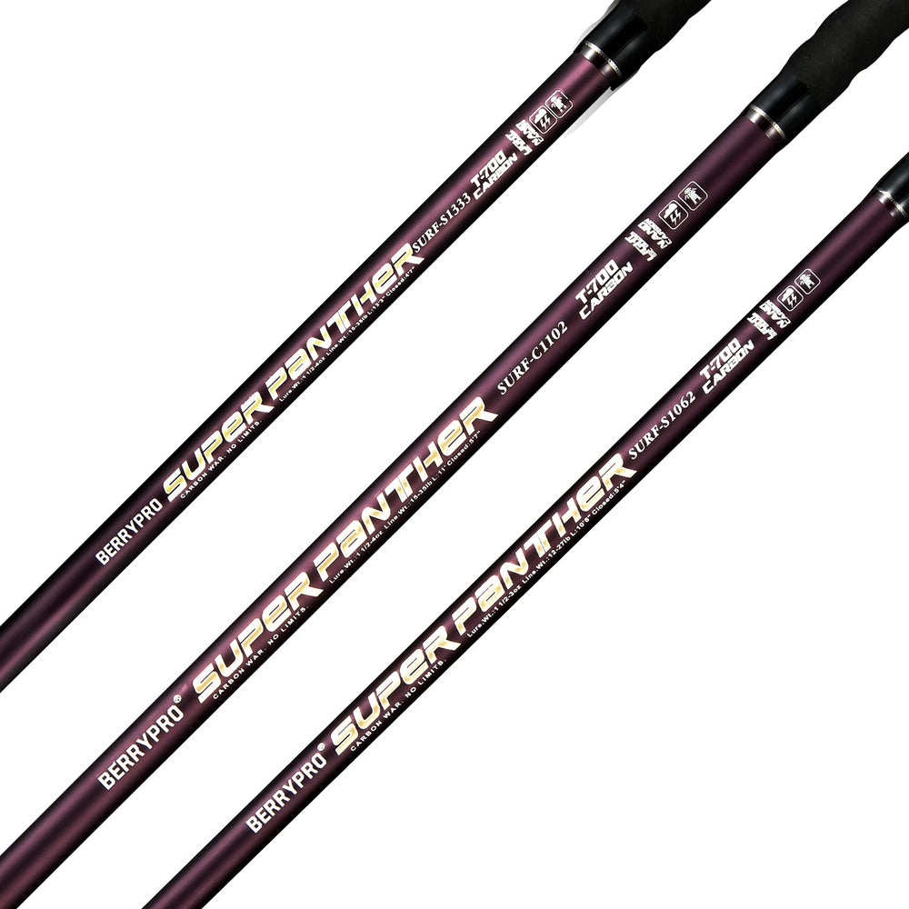 Berrypro Surf Spinning Rod textured carbon fiber surface adds durability and grip