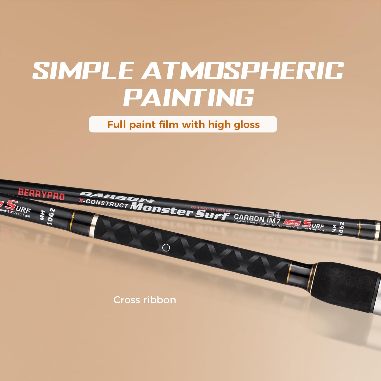 BERRYPRO Surf Spinning Rod in two-piece assembly for easy transport
