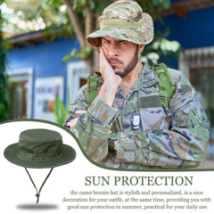Besforta boonie hat camouflage with adjustable drawstring for secure fit outdoors.