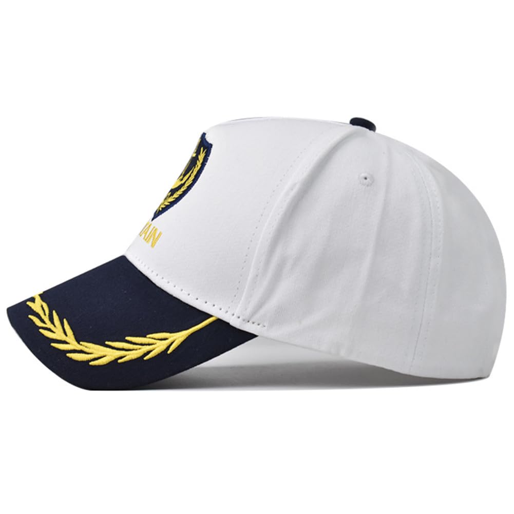 Besforta Captain Hat bill detail shows gold wheat embroidery.