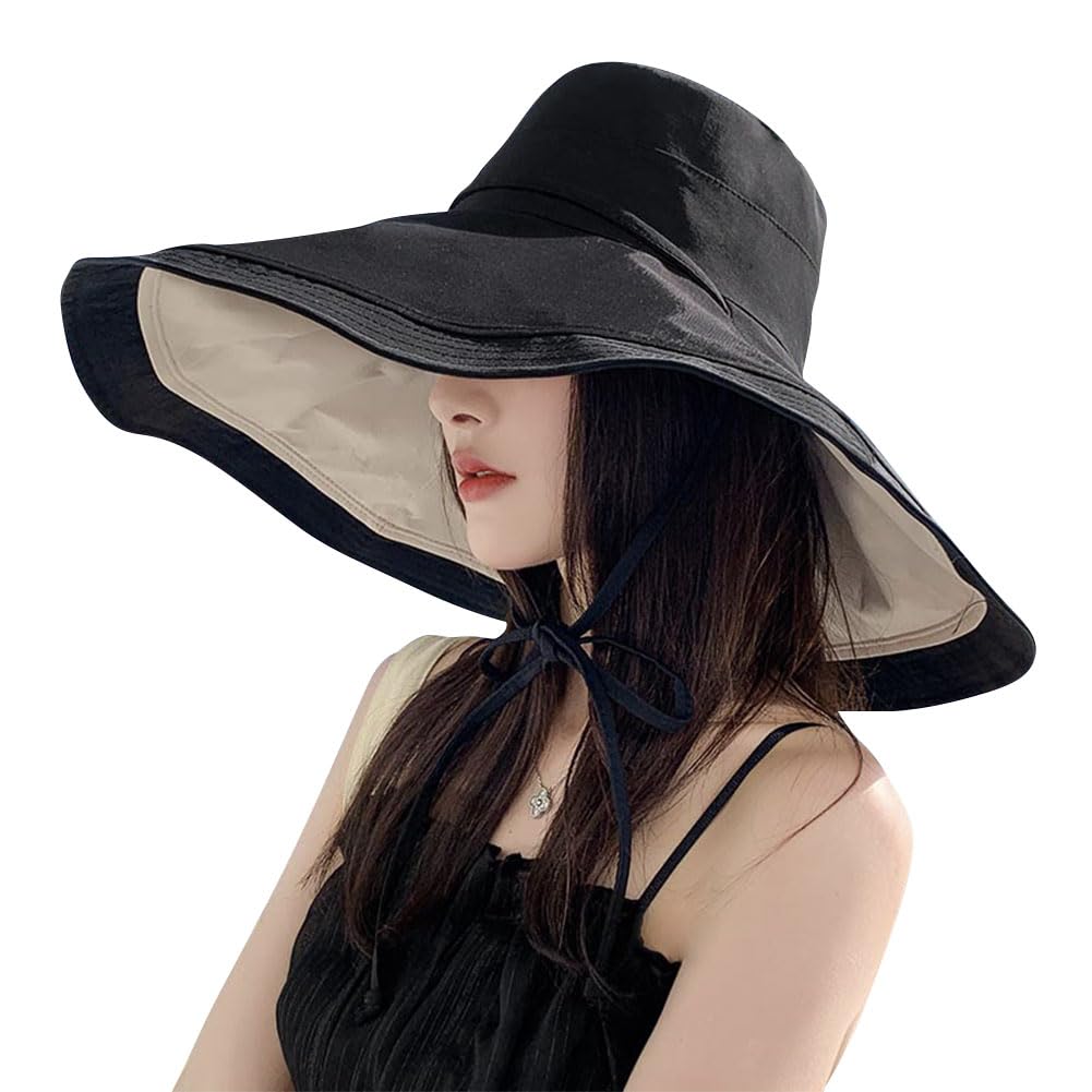 Besforta packable reversible large-brim sun hat front view in black, ideal for sun protection on the go.