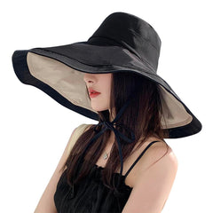 Besforta packable reversible large-brim sun hat front view in black, ideal for sun protection on the go.