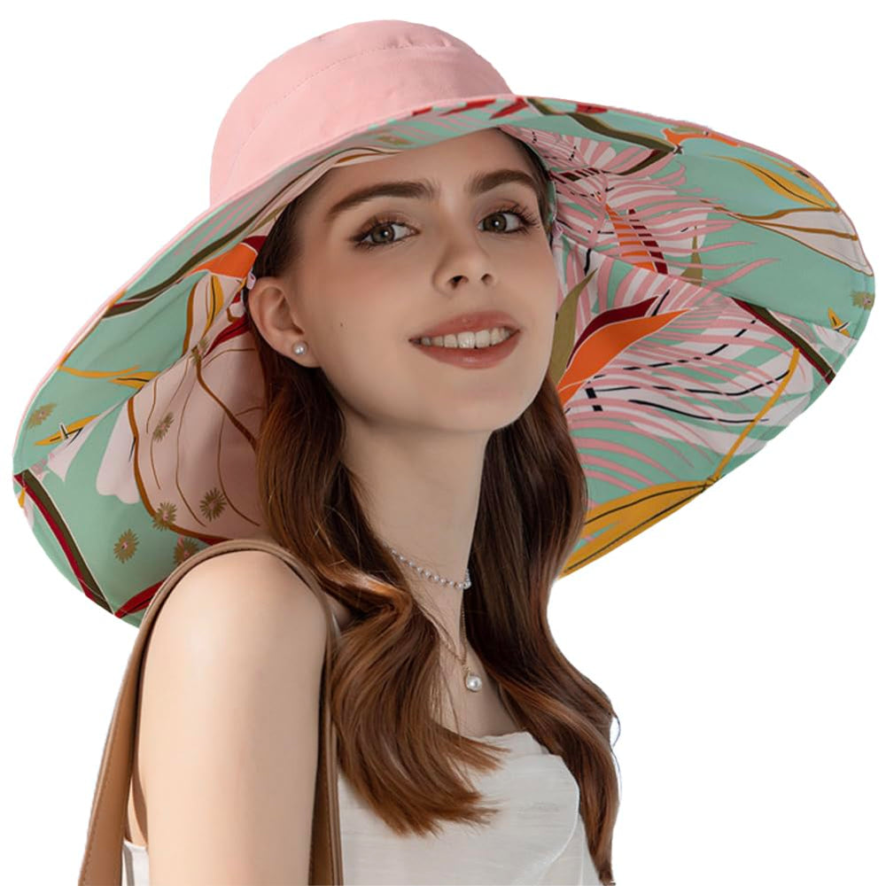 Besforta pink hat front view with wide 6.9-inch brim for sun protection