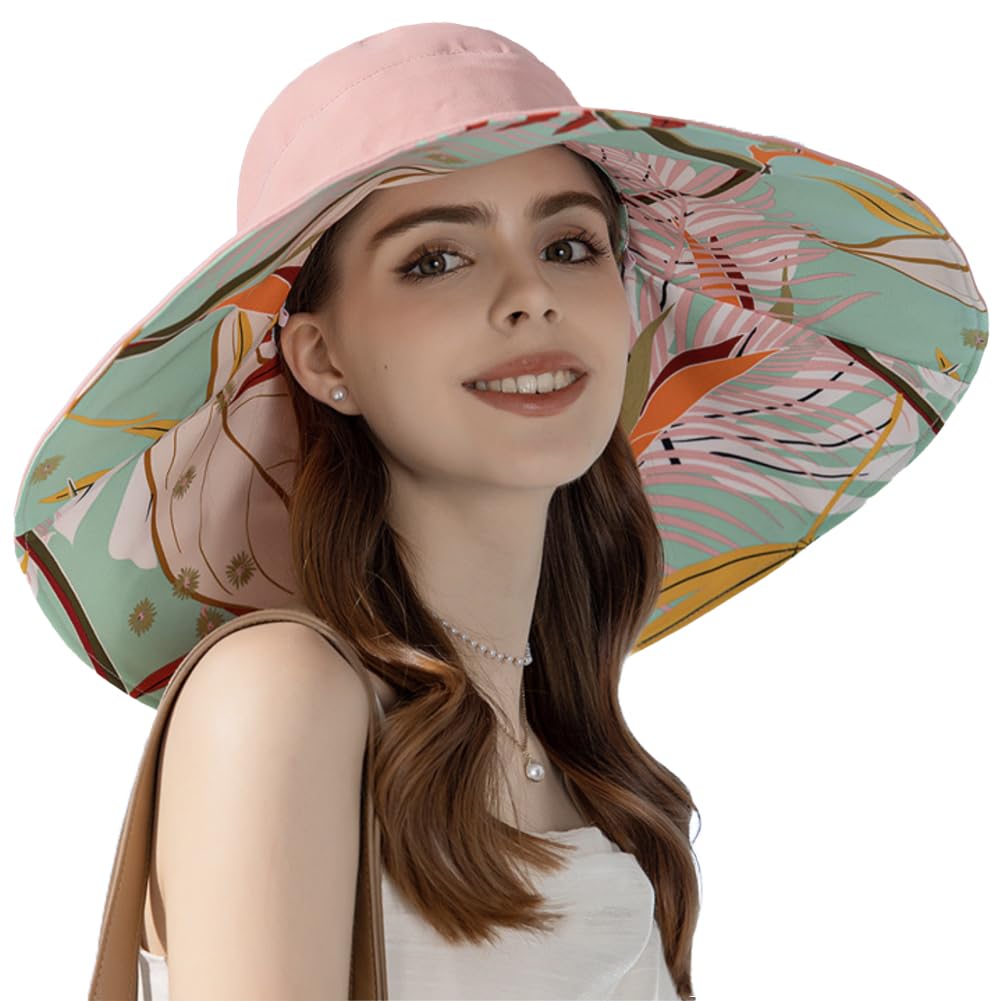 Besforta pink hat front view with wide 6.9-inch brim for sun protection