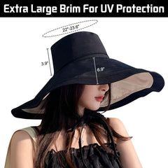 Besforta packable reversible large-brim sun hat side view in black, lightweight shade for outdoor activities.
