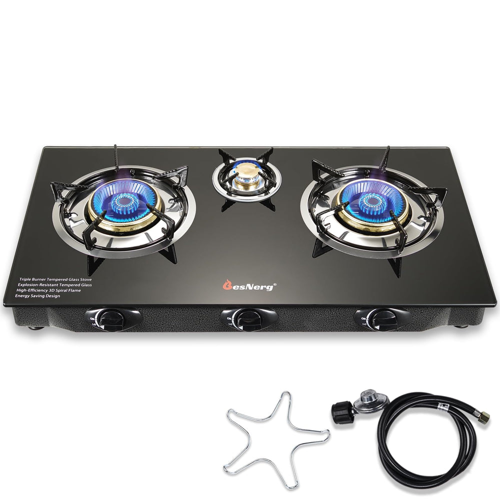 BesNerg propane stove top view for compact outdoor cooking on camping trips.