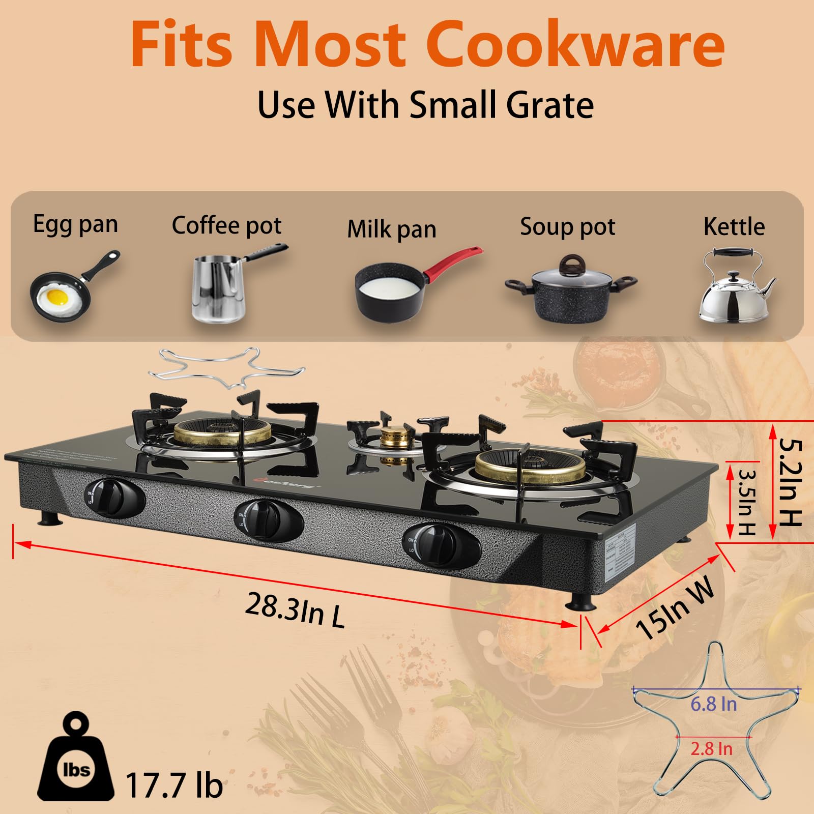 BesNerg stove burners detail showing high heat output and efficient flame control.
