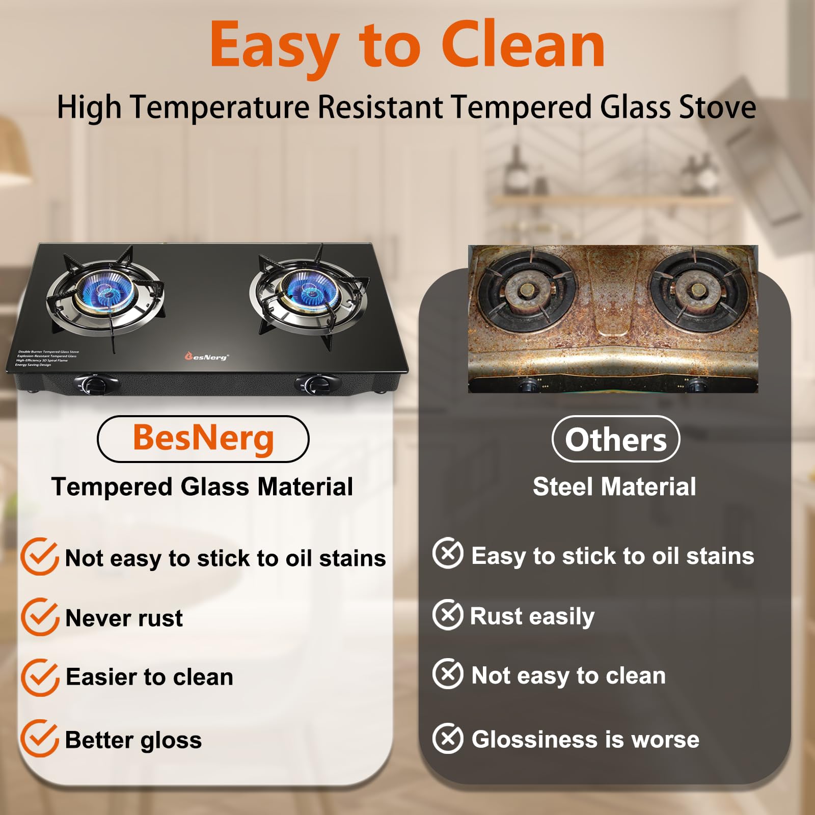 BesNerg propane stove piezo-ignition delivers ignition without power needs